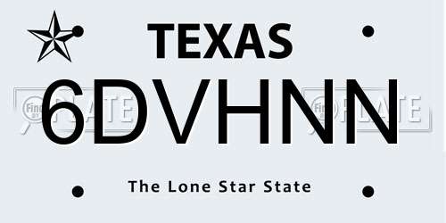 6DVHNN Texas License Plate