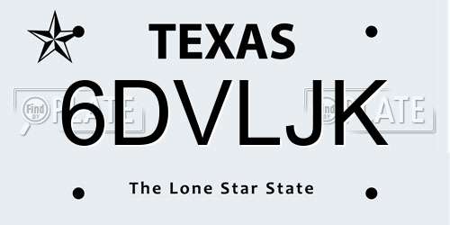 6DVLJK Texas License Plate