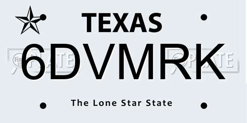 6DVMRK Texas License Plate