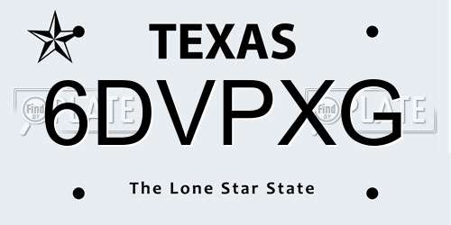 6DVPXG Texas License Plate