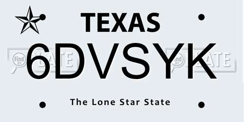 6DVSYK Texas License Plate