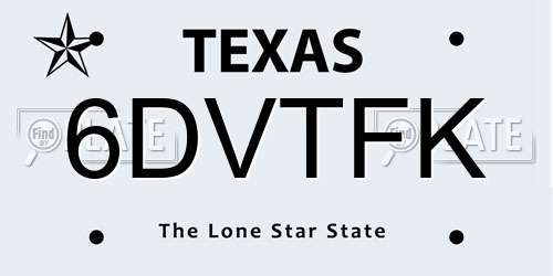 6DVTFK Texas License Plate