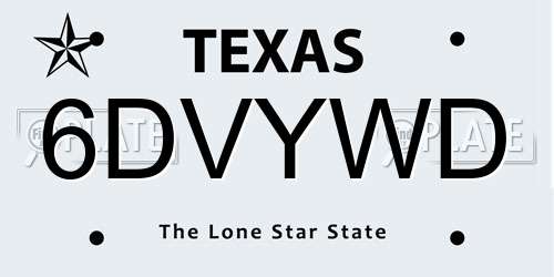 6DVYWD Texas License Plate