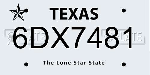 6DX7481 Texas License Plate