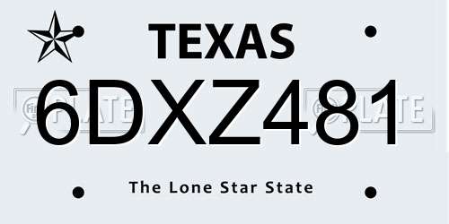 6DXZ481 Texas License Plate