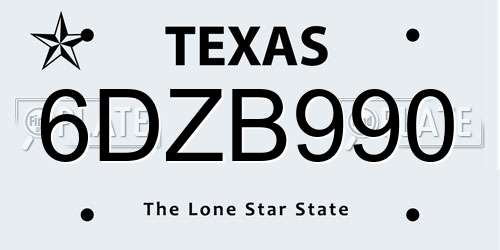 6DZB990 Texas License Plate