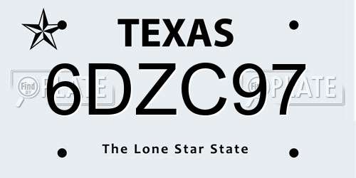 6DZC97 Texas License Plate