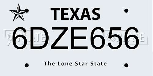 6DZE656 Texas License Plate