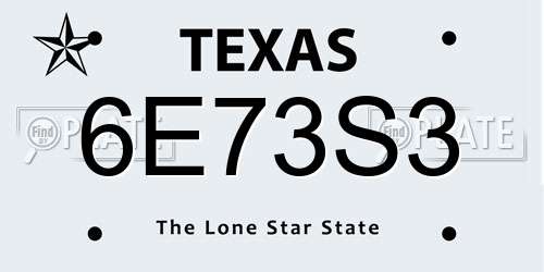 6E73S3 Texas License Plate