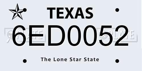 6ED0052 Texas License Plate