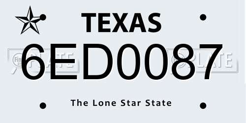 6ED0087 Texas License Plate