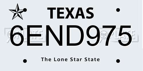 6END975 Texas License Plate