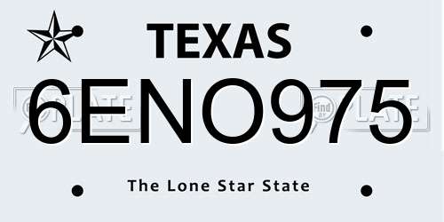 6ENO975 Texas License Plate