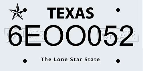 6EOO052 Texas License Plate