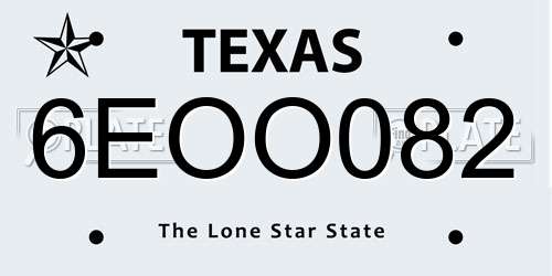 6EOO082 Texas License Plate