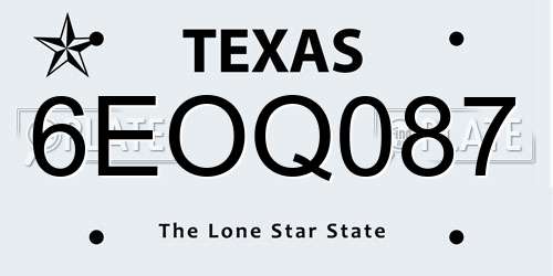 6EOQ087 Texas License Plate