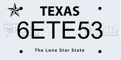 6ETE53 Texas License Plate