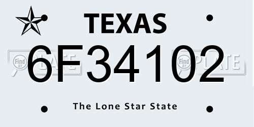 6F34102 Texas License Plate