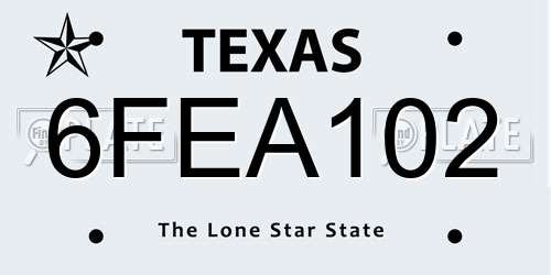6FEA102 Texas License Plate