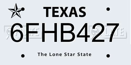 6FHB427 Texas License Plate