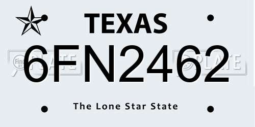 6FN2462 Texas License Plate