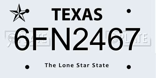 6FN2467 Texas License Plate