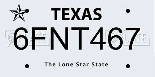 6FNT467 Texas License Plate