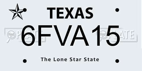 6FVA15 Texas License Plate