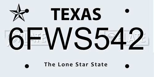6FWS542 Texas License Plate