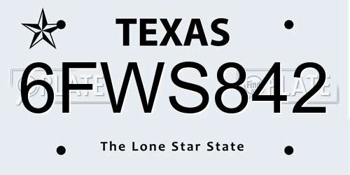6FWS842 Texas License Plate
