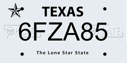 6FZA85 Texas License Plate