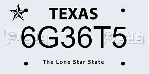 6G36T5 Texas License Plate