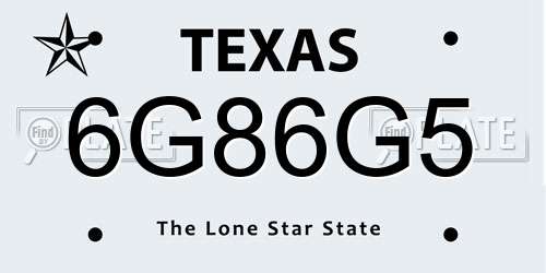 6G86G5 Texas License Plate