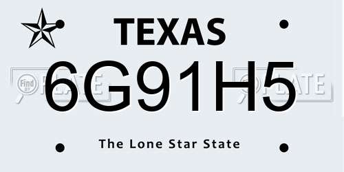 6G91H5 Texas License Plate