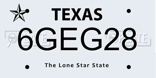 6GEG28 Texas License Plate