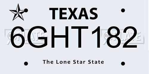 6GHT182 Texas License Plate
