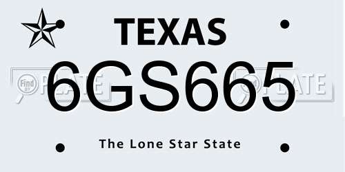 6GS665 Texas License Plate