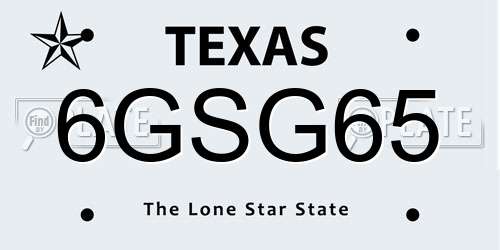 6GSG65 Texas License Plate