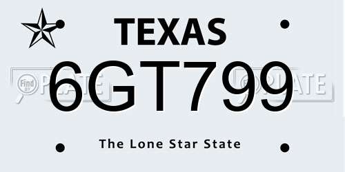 6GT799 Texas License Plate