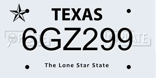 6GZ299 Texas License Plate