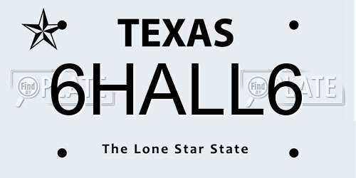 6HALL6 Texas License Plate