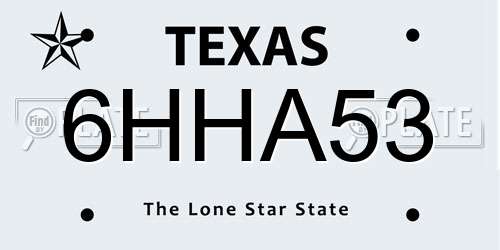 6HHA53 Texas License Plate