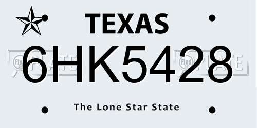 6HK5428 Texas License Plate