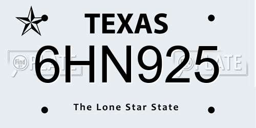 6HN925 Texas License Plate
