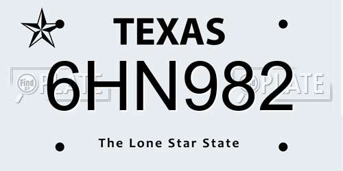 6HN982 Texas License Plate
