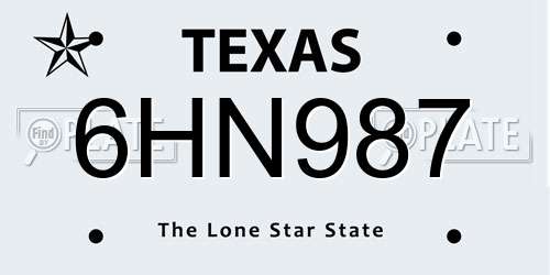 6HN987 Texas License Plate