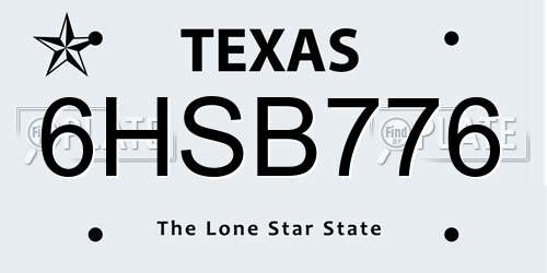 6HSB776 Texas License Plate