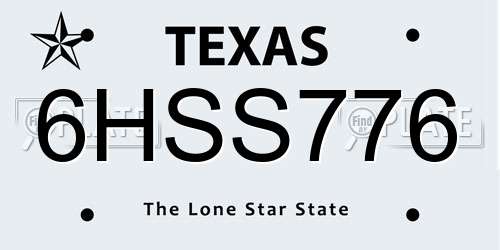 6HSS776 Texas License Plate