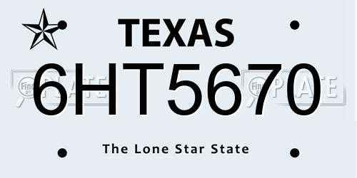 6HT5670 Texas License Plate