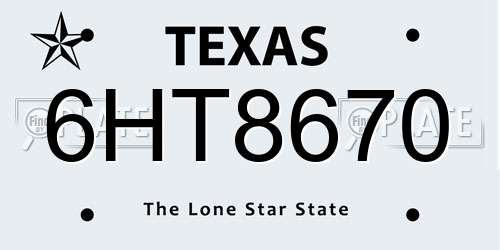 6HT8670 Texas License Plate